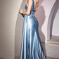 Sexy Satin Dress with Floral Lace Applique & Draping - Women Formal Gown By Ladivine CDS415 - Special Occasion