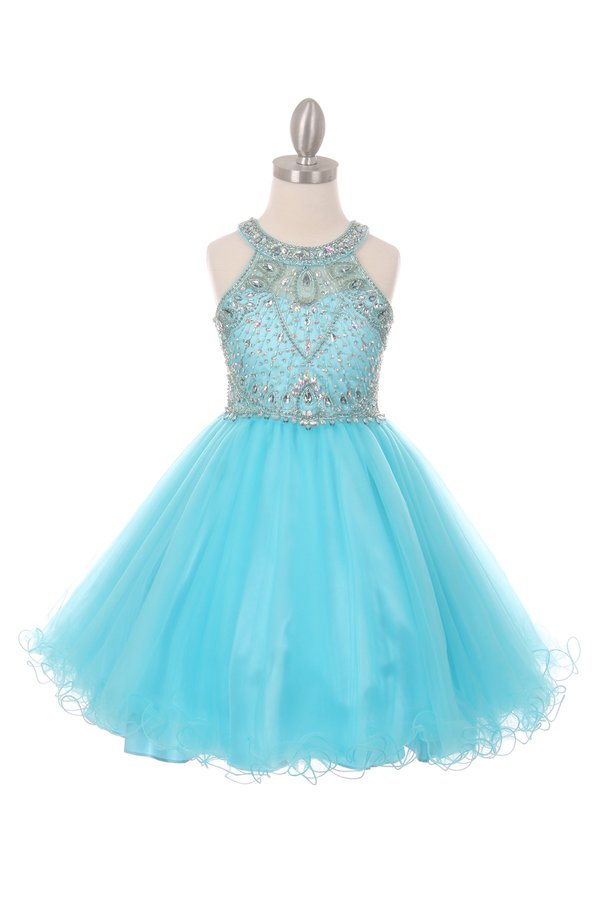 Halter Rhinestone Tulle Party Dress by Cinderella Couture USA AS5022