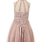 Halter Perl Beaded Mesh Satin Girl Party Dress by Cinderella Couture USA 8500