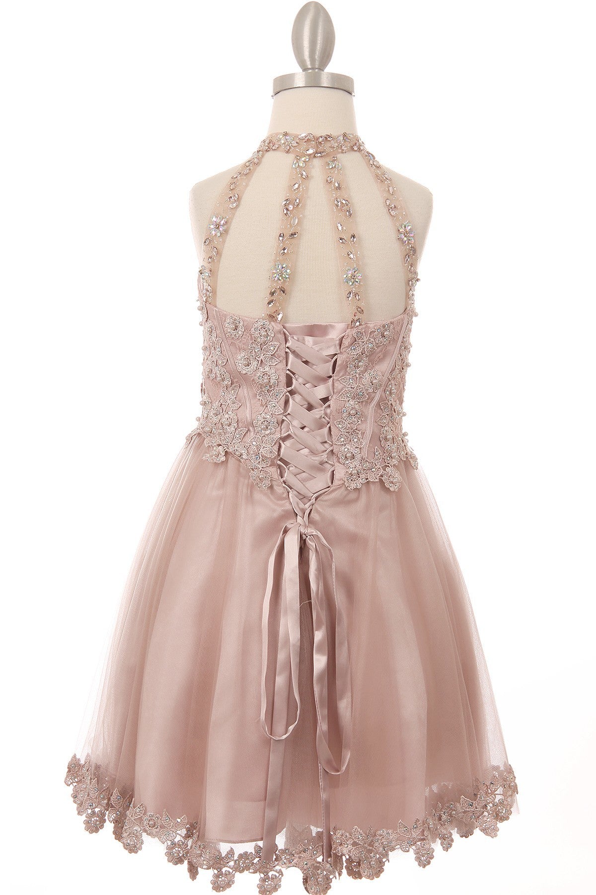 Halter Perl Beaded Mesh Satin Girl Party Dress by Cinderella Couture USA 8500