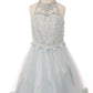 Halter Perl Beaded Mesh Satin Girl Party Dress by Cinderella Couture USA 8500
