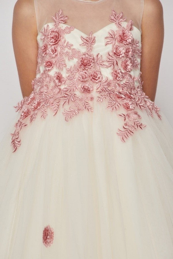 Floral Tulle Girl Party Dress by Cinderella Couture USA AS9035