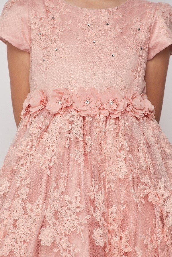 Floral Beaded Satin Lace Cap Sleeve Party Dress by Cinderella Couture USA AS9078