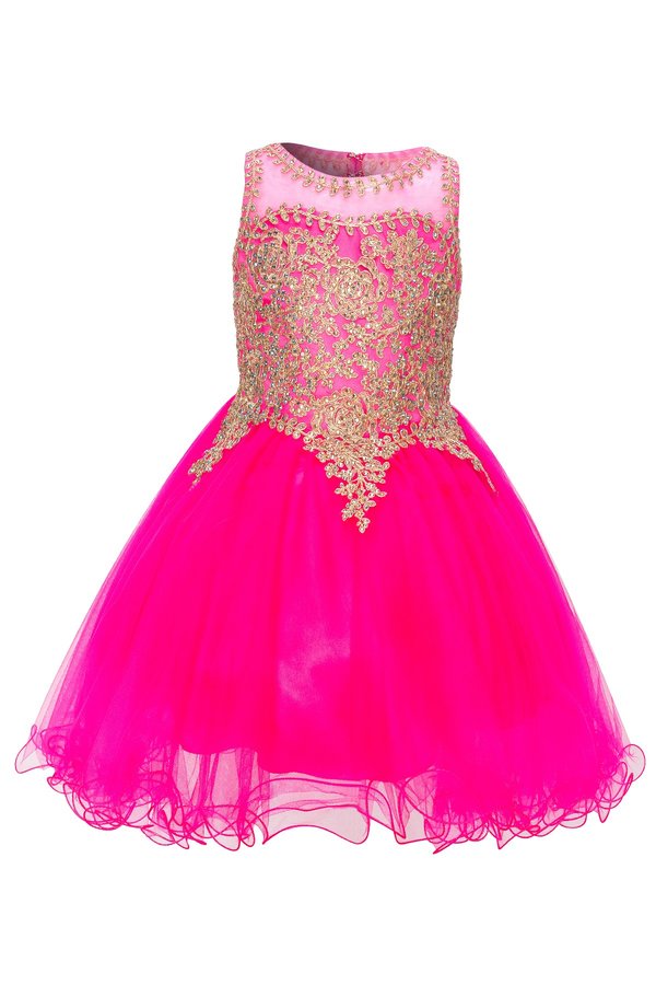 Gold Lace Rhinestone Tulle Girl Party Dress by Cinderella Couture USA AS5017