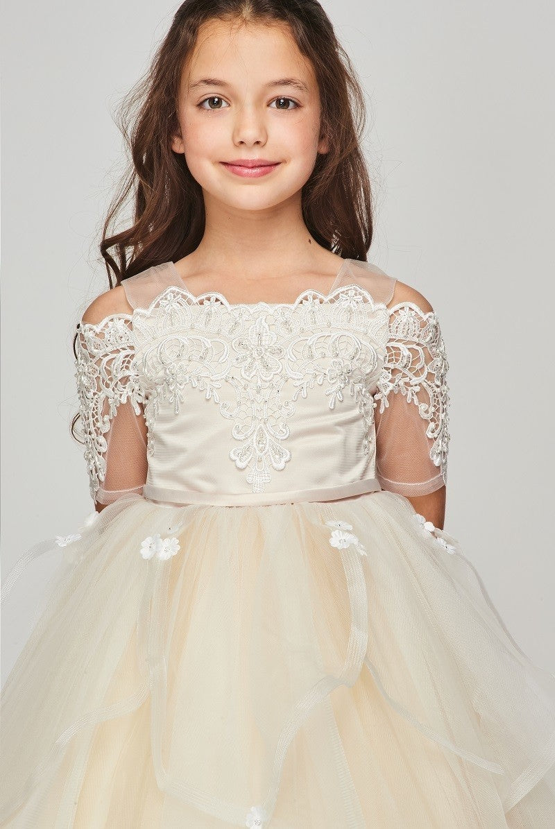 Lace Satin Tulle Flower Girl Dress by Cinderella Couture USA AS5091