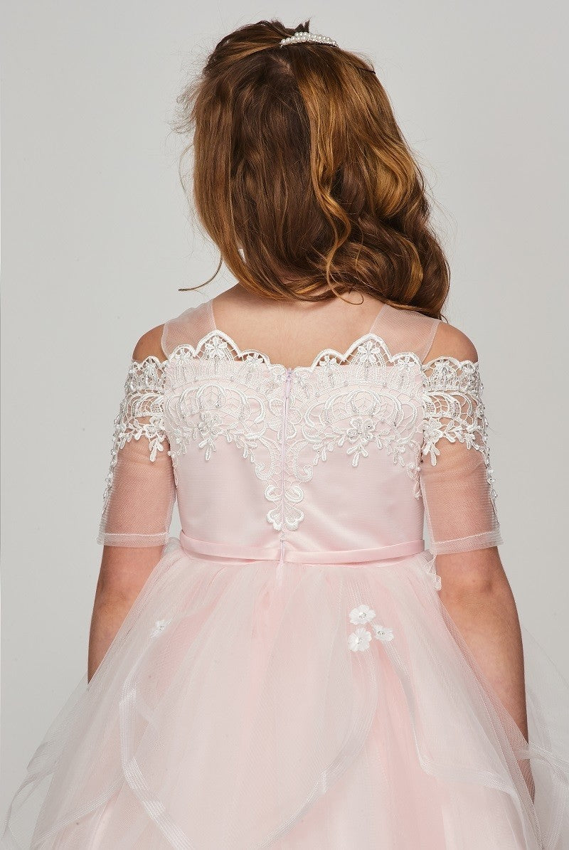 Lace Satin Tulle Flower Girl Dress by Cinderella Couture USA AS5091