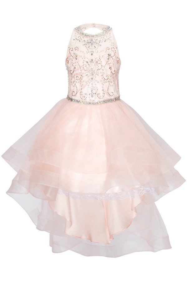 Halter Pearl Jewel Beaded Tulle Girl Party Dress by Cinderella Couture USA AS5101