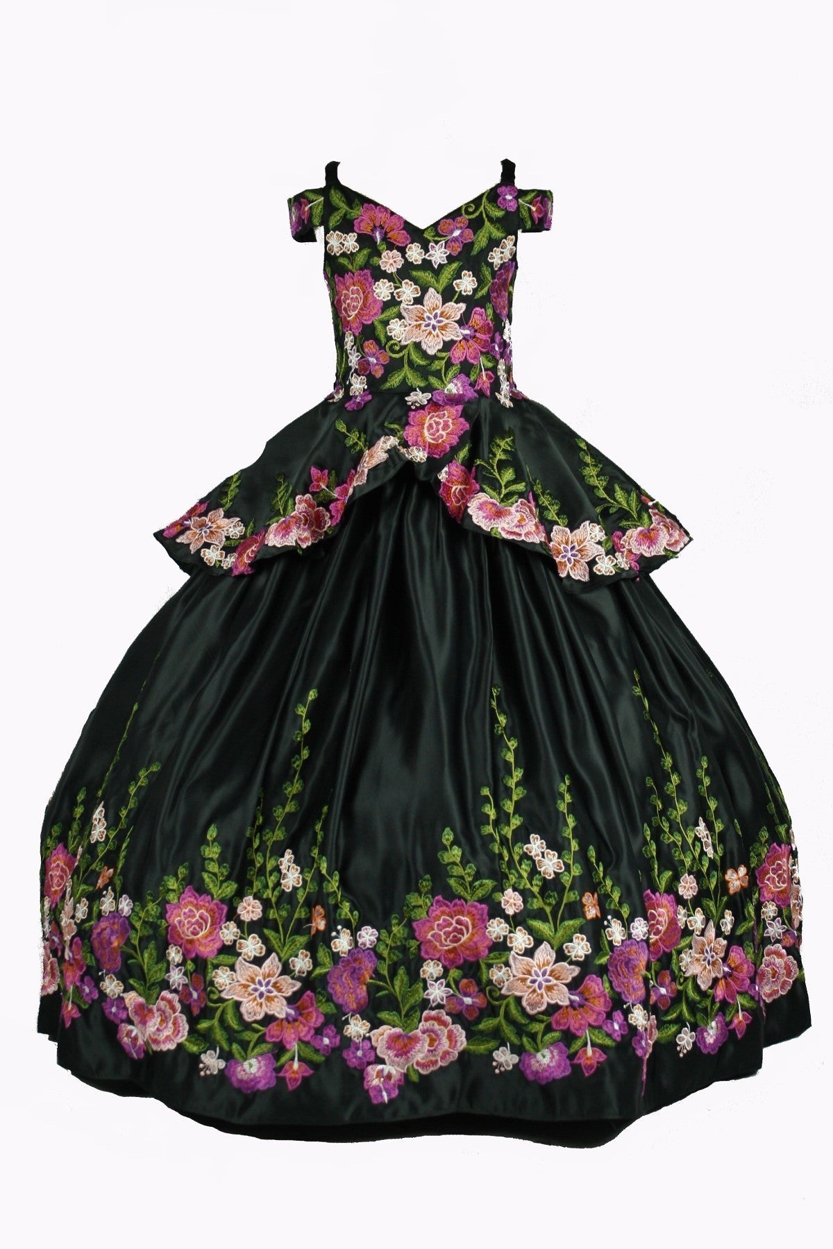 Off the Shoulder Floral Satin Girl Mini Quince by Cinderella Couture USA AS8006