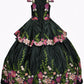 Off the Shoulder Floral Satin Girl Mini Quince by Cinderella Couture USA AS8006