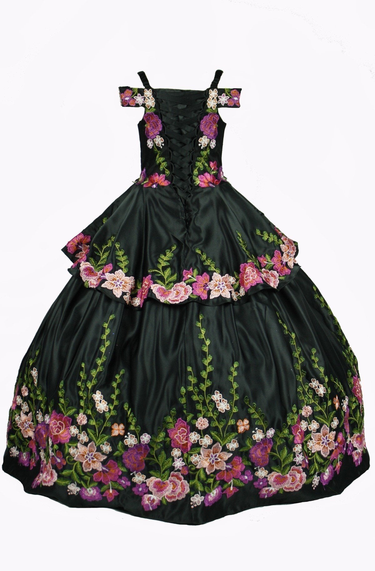 Off the Shoulder Floral Satin Girl Mini Quince by Cinderella Couture USA AS8006