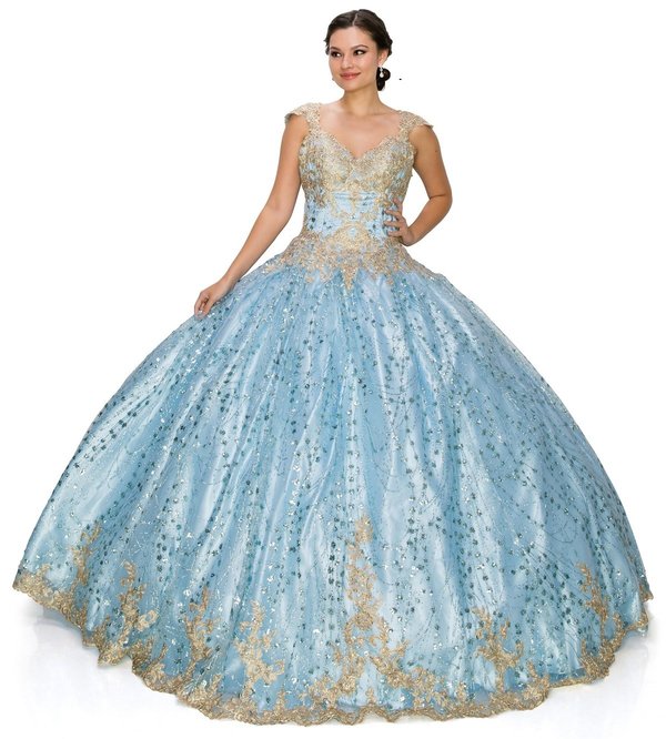 Cinderella Couture USA AS8024J-blue Sequin Satin Quinceanera Dress