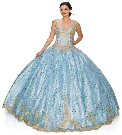 Cinderella Couture USA AS8024J-blue Sequin Satin Quinceanera Dress