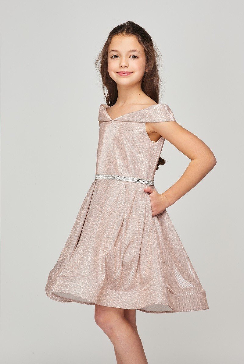 Off the Shoulder Metallic Girl Party Dress by Cinderella Couture USA AS8012