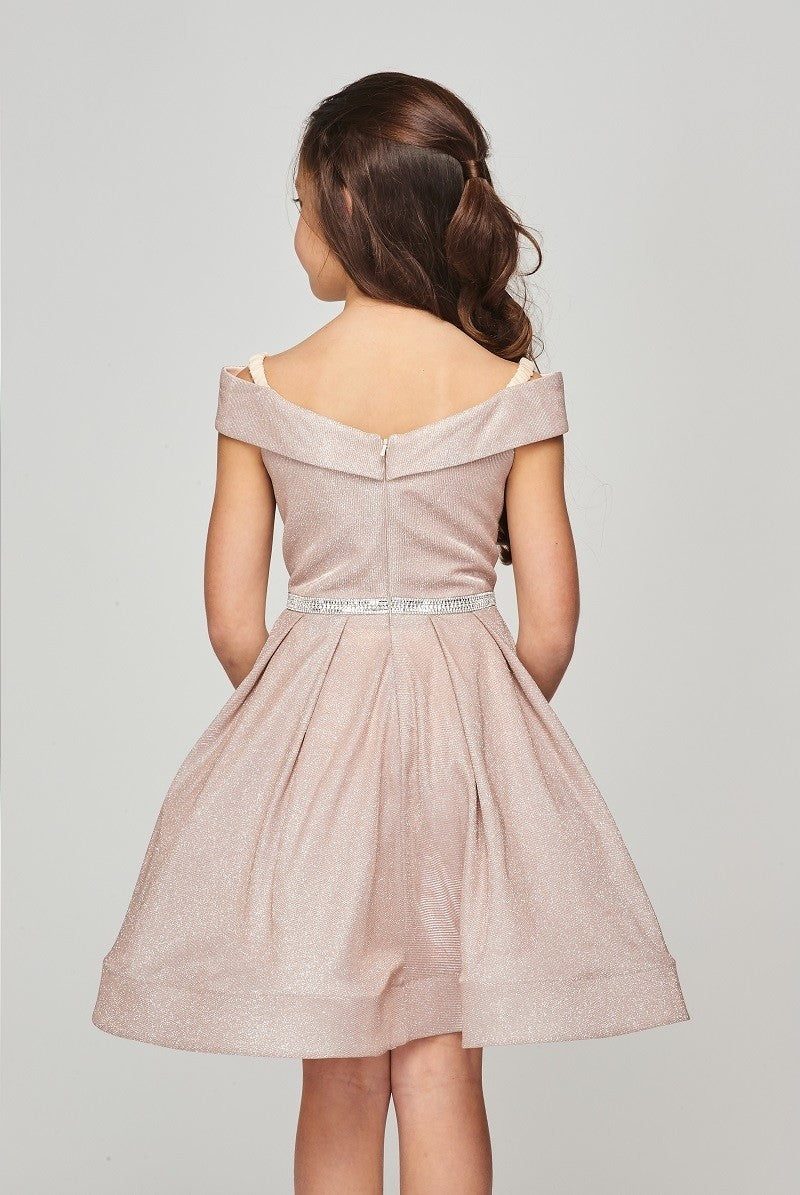 Off the Shoulder Metallic Girl Party Dress by Cinderella Couture USA AS8012