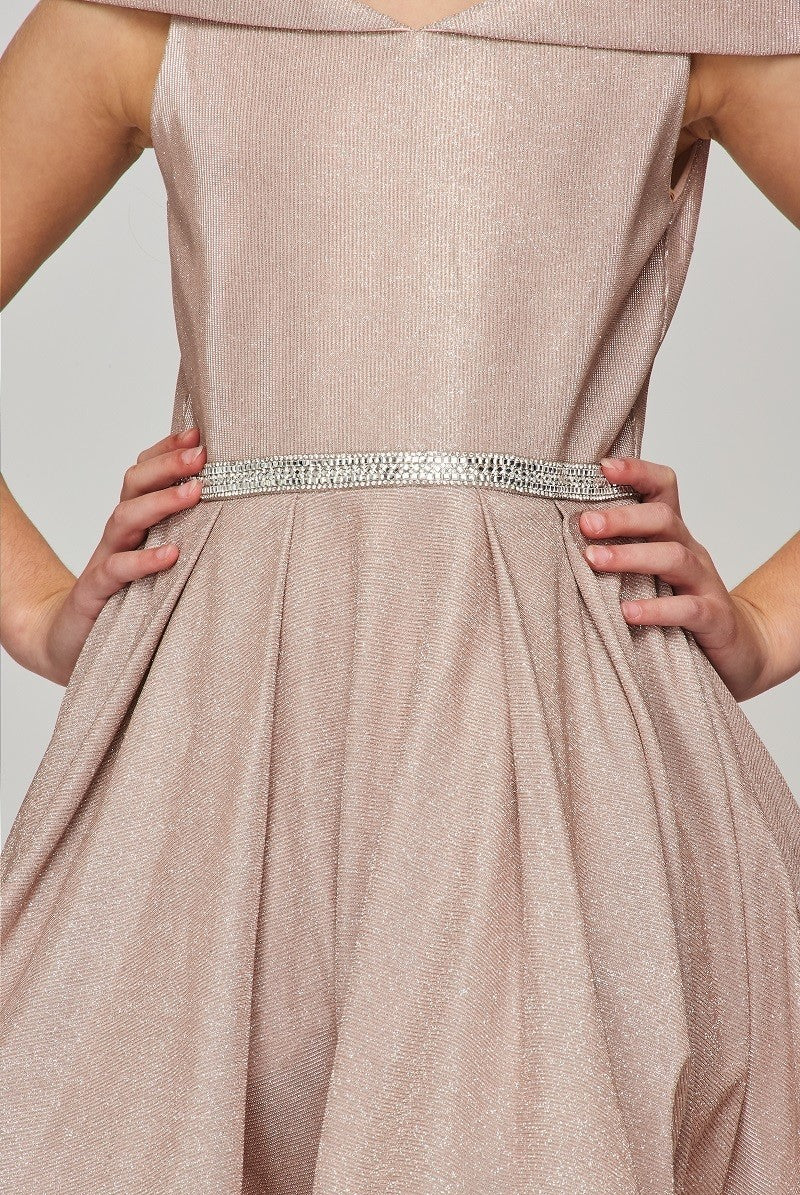 Off the Shoulder Metallic Girl Party Dress by Cinderella Couture USA AS8012