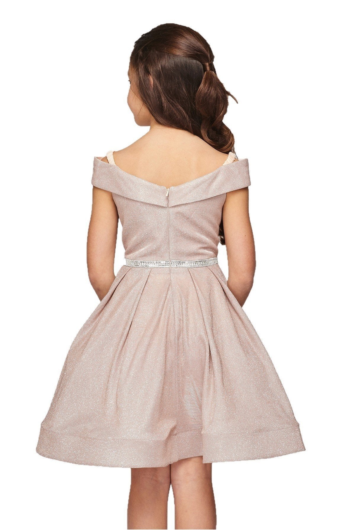 Off the Shoulder Metallic Girl Party Dress by Cinderella Couture USA AS8012