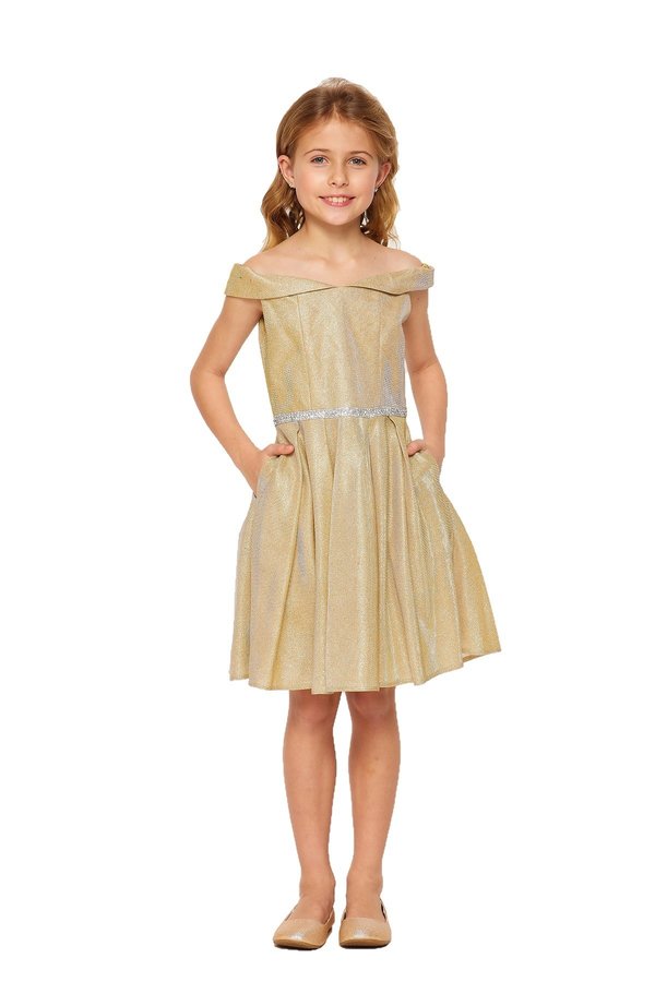 Off the Shoulder Metallic Girl Party Dress by Cinderella Couture USA AS8012