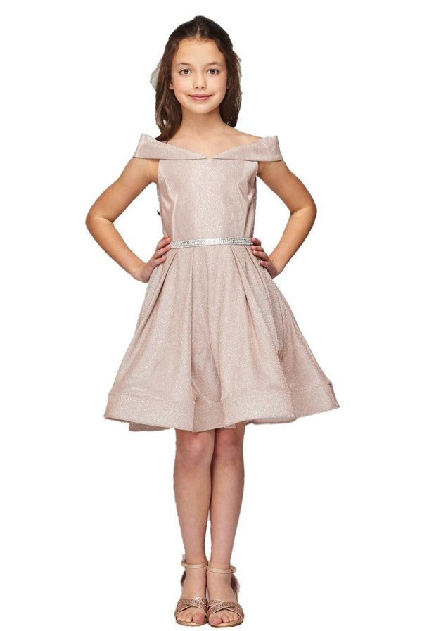 Off the Shoulder Metallic Girl Party Dress by Cinderella Couture USA AS8012