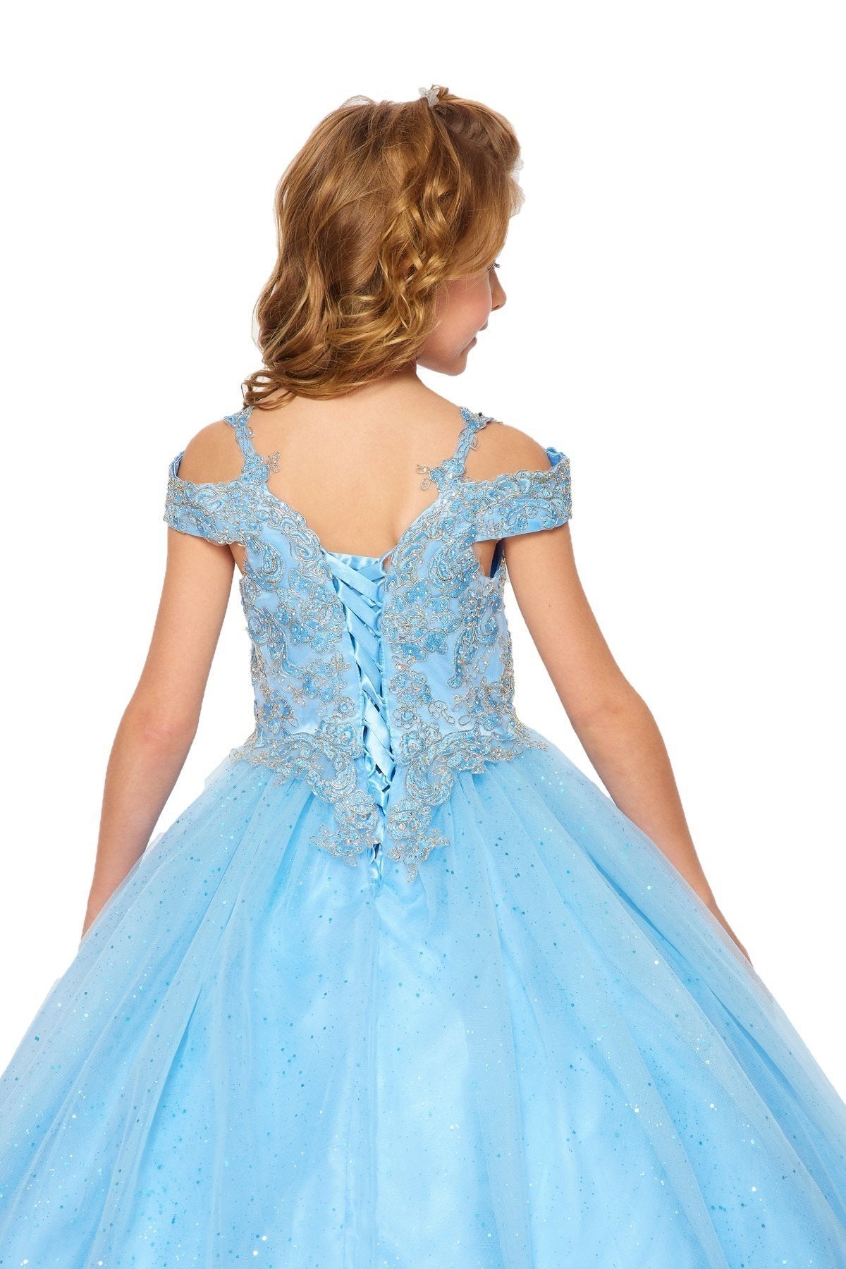 Off the Shoulder Rhinestone Lace Tulle Mini Quince by Cinderella Couture USA AS8028