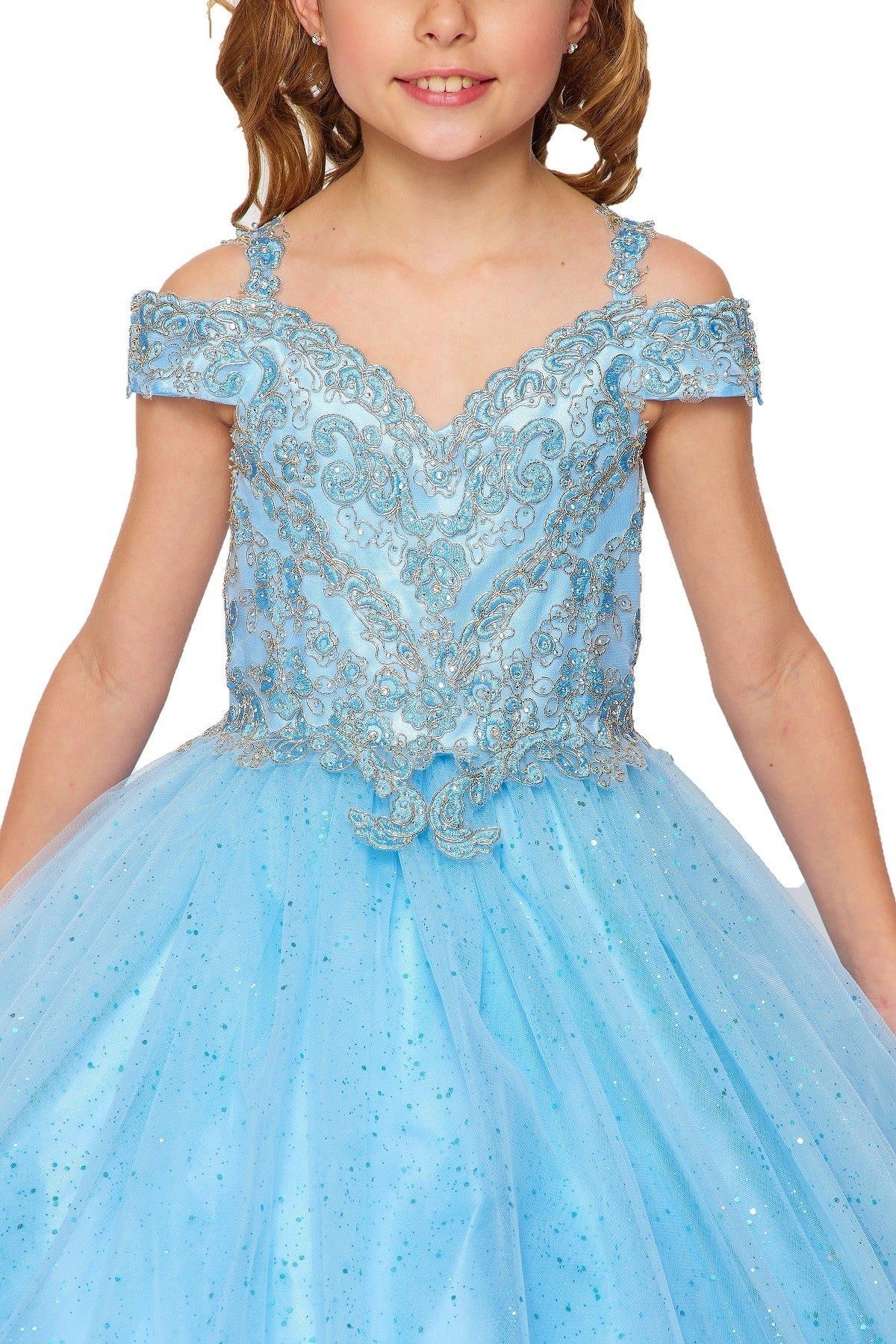Off the Shoulder Rhinestone Lace Tulle Mini Quince by Cinderella Couture USA AS8028