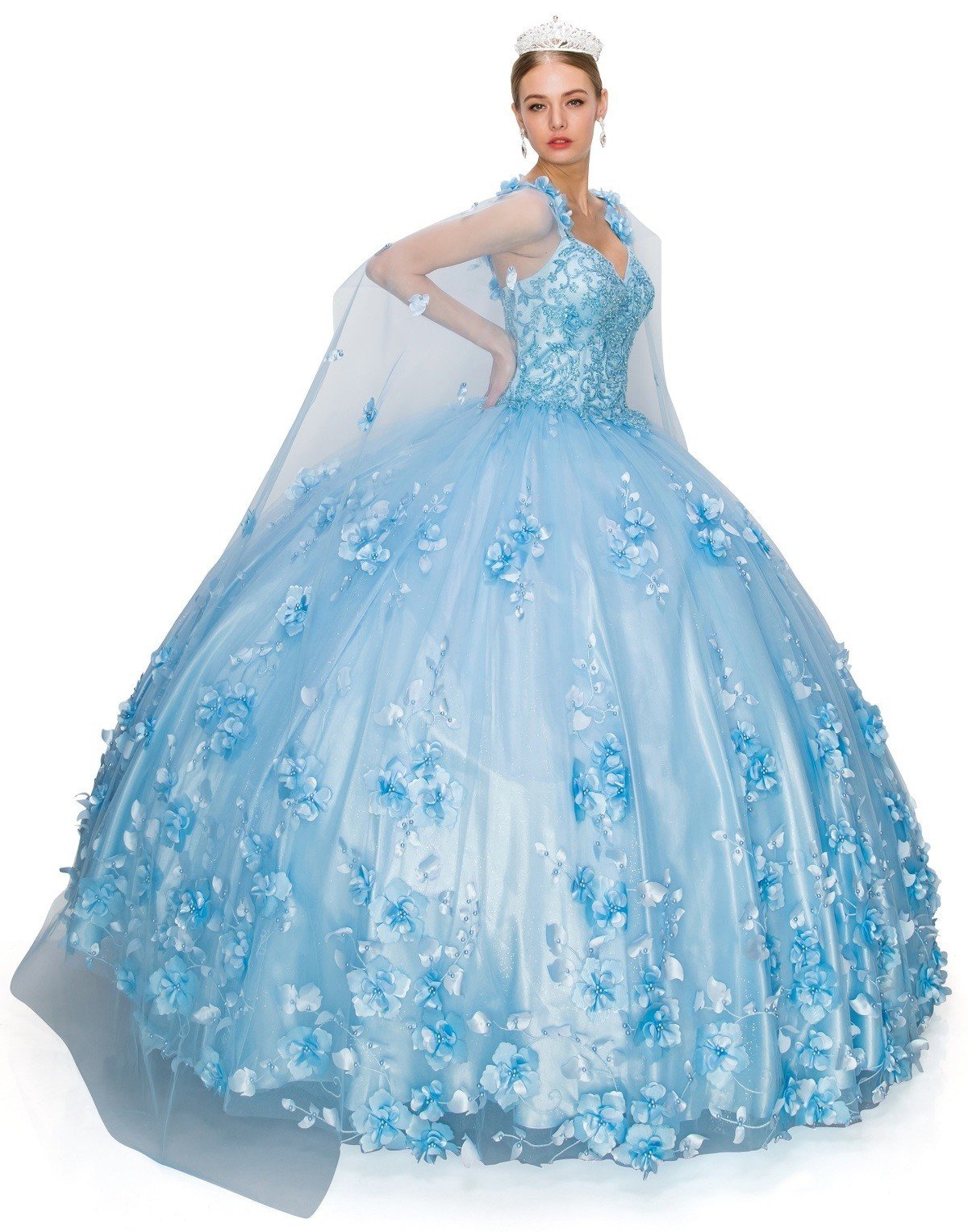 Floral Lace Tulle Quinceanera Dress by Cinderella Couture USA AS8030J