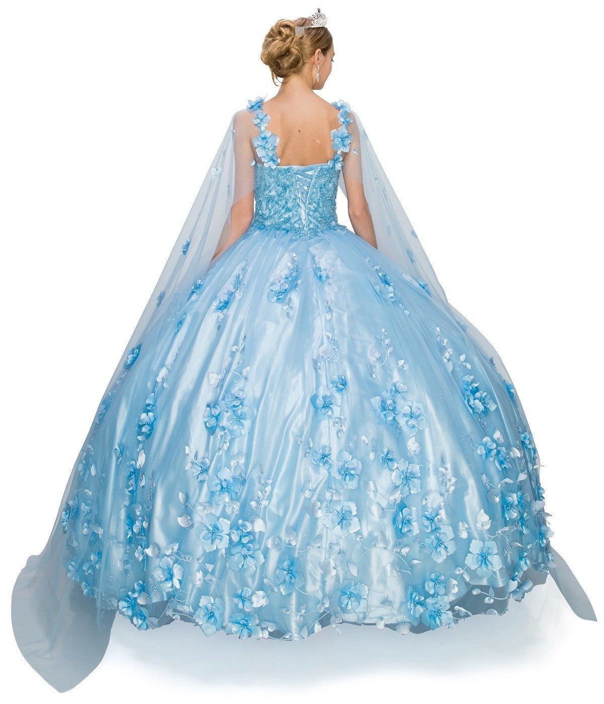 Floral Lace Tulle Quinceanera Dress by Cinderella Couture USA AS8030J