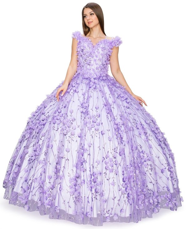 Off the Shoulder Floral Tulle Quinceanera Dress by Cinderella Couture USA AS8021J-LIlac