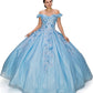 Off the Shoulder Floral Satin Quinceanera Dress by Cinderella Couture USA AS8020J-Blue