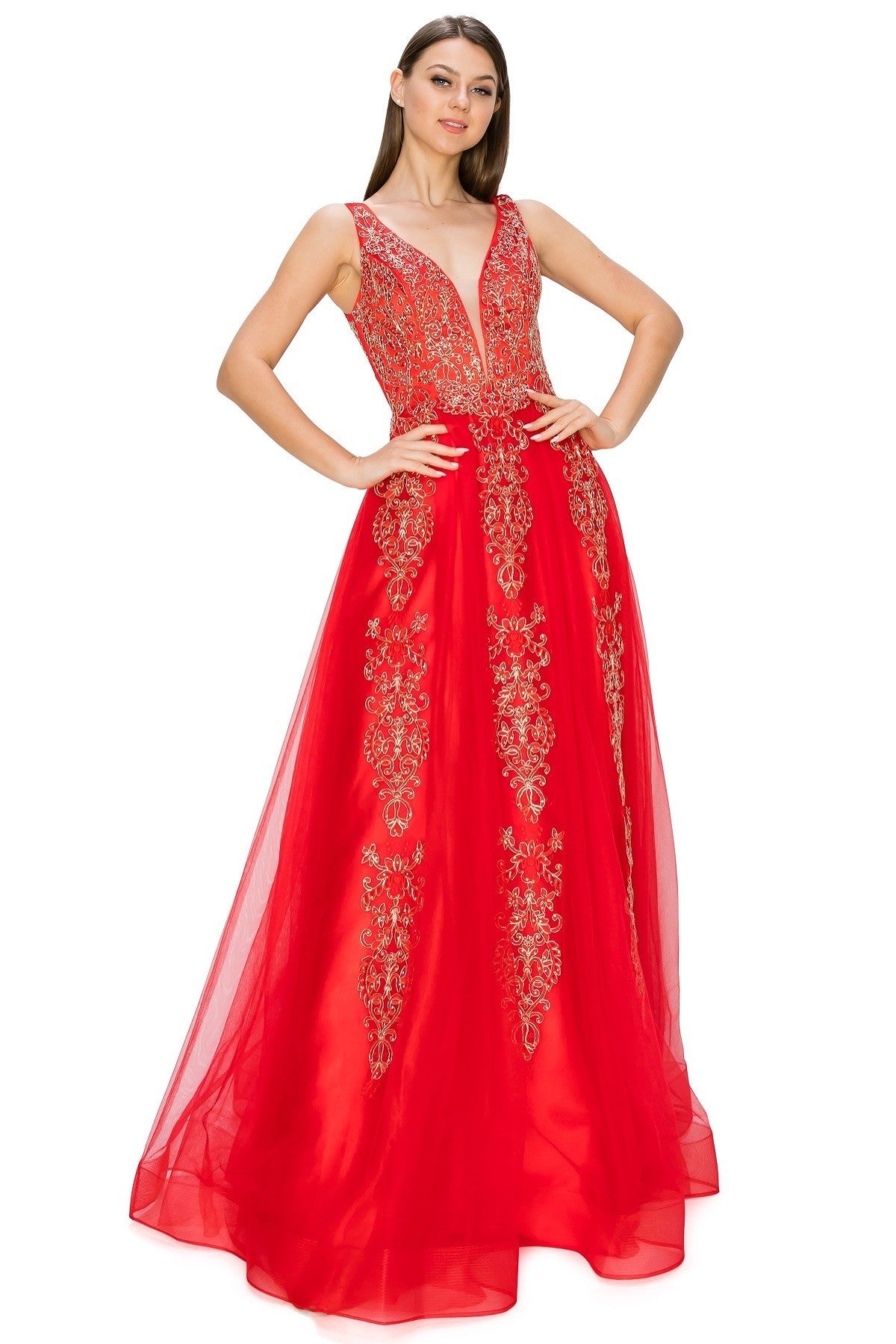 Red Floral Glitter Tulle Dress by Cinderella Couture USA AS8029J-RED - Special Occasion/Curves