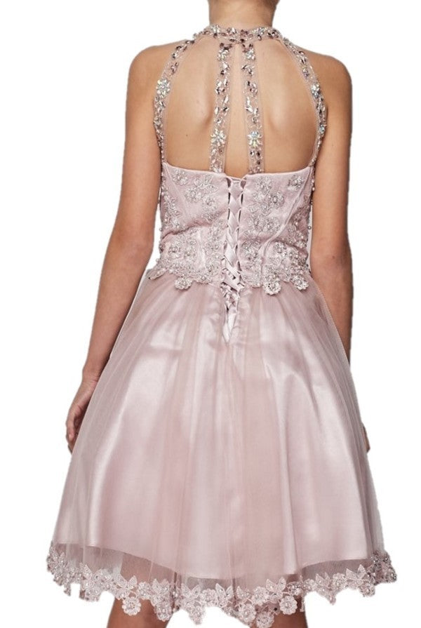 Halter Perl Beaded Mesh Satin Girl Party Dress by Cinderella Couture USA 8500