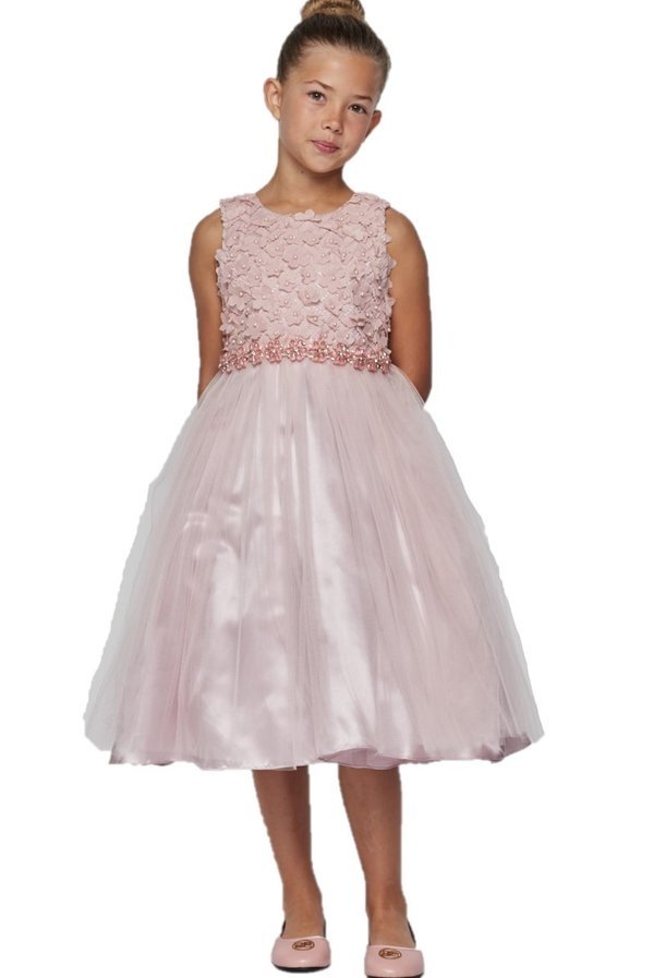 Floral & Pearls Satin Tulle Party Dress by Cinderella Couture USA AS5059