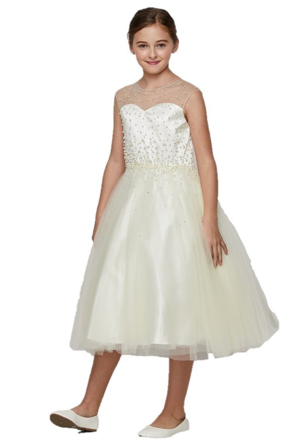 Pearl Bodice Satin Tulle Party Dress by Cinderella Couture USA AS5053