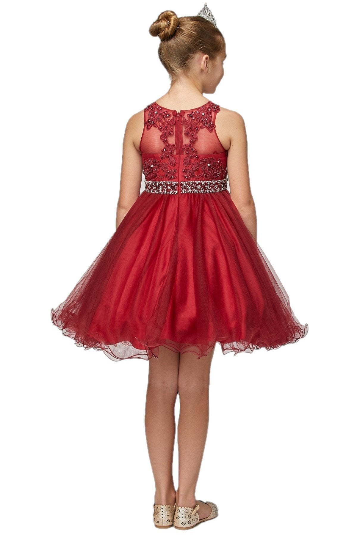 Rhinestone Pearl Beaded Lace Tulle Girl Party Dress by Cinderella Couture USA AS5013