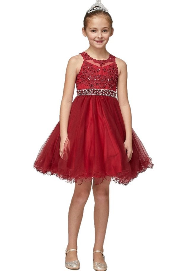 Rhinestone Pearl Beaded Lace Tulle Girl Party Dress by Cinderella Couture USA AS5013