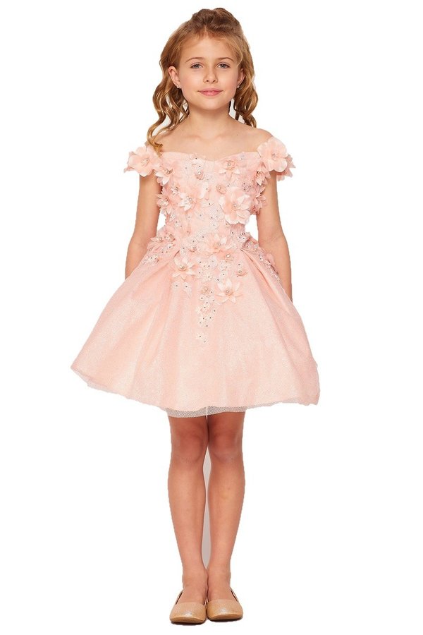 Off the Shoulder Floral Lace Tulle Girl Party Dress by Cinderella Couture USA AS5120