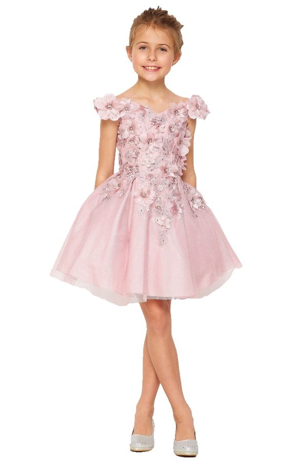 Off the Shoulder Floral Lace Tulle Girl Party Dress by Cinderella Couture USA AS5120