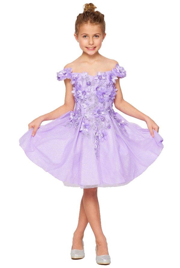 Off the Shoulder Floral Lace Tulle Girl Party Dress by Cinderella Couture USA AS5120