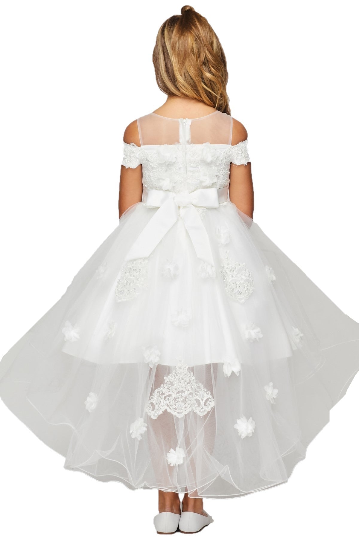 Off the Shoulder Floral Sequin Pearl Beads Girl Tulle Party Dress by Cinderella Couture USA 9119