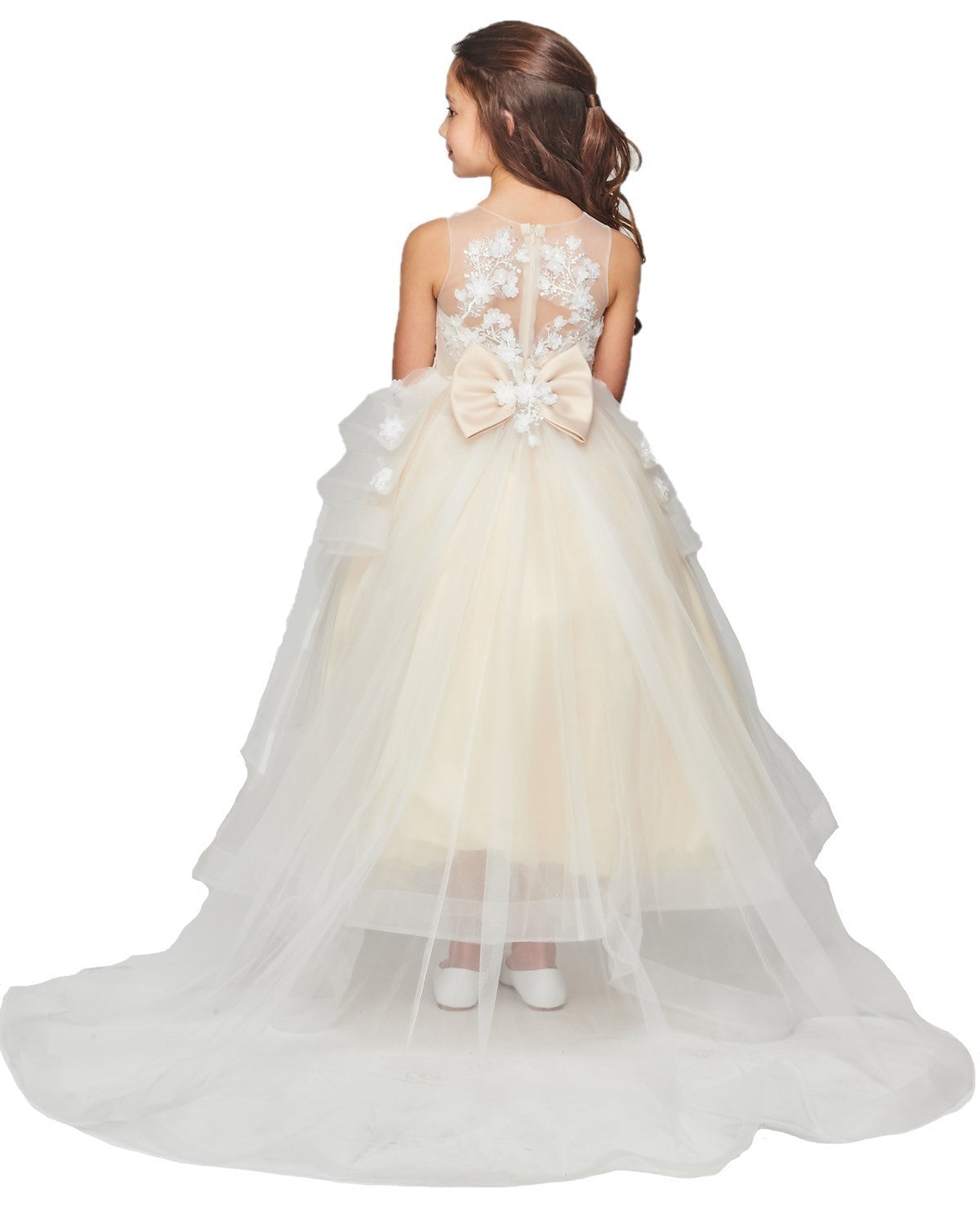 Floral Satin Tulle Flower Girl Dress by Cinderella Couture USA AS5093