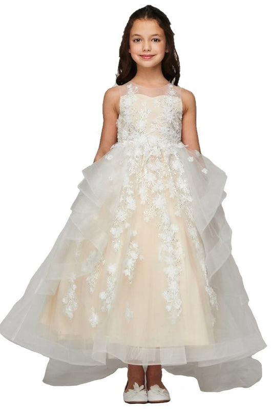 Floral Satin Tulle Flower Girl Dress by Cinderella Couture USA AS5093
