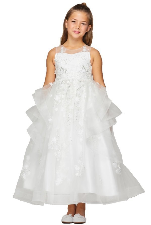 Floral Satin Tulle Flower Girl Dress by Cinderella Couture USA AS5093