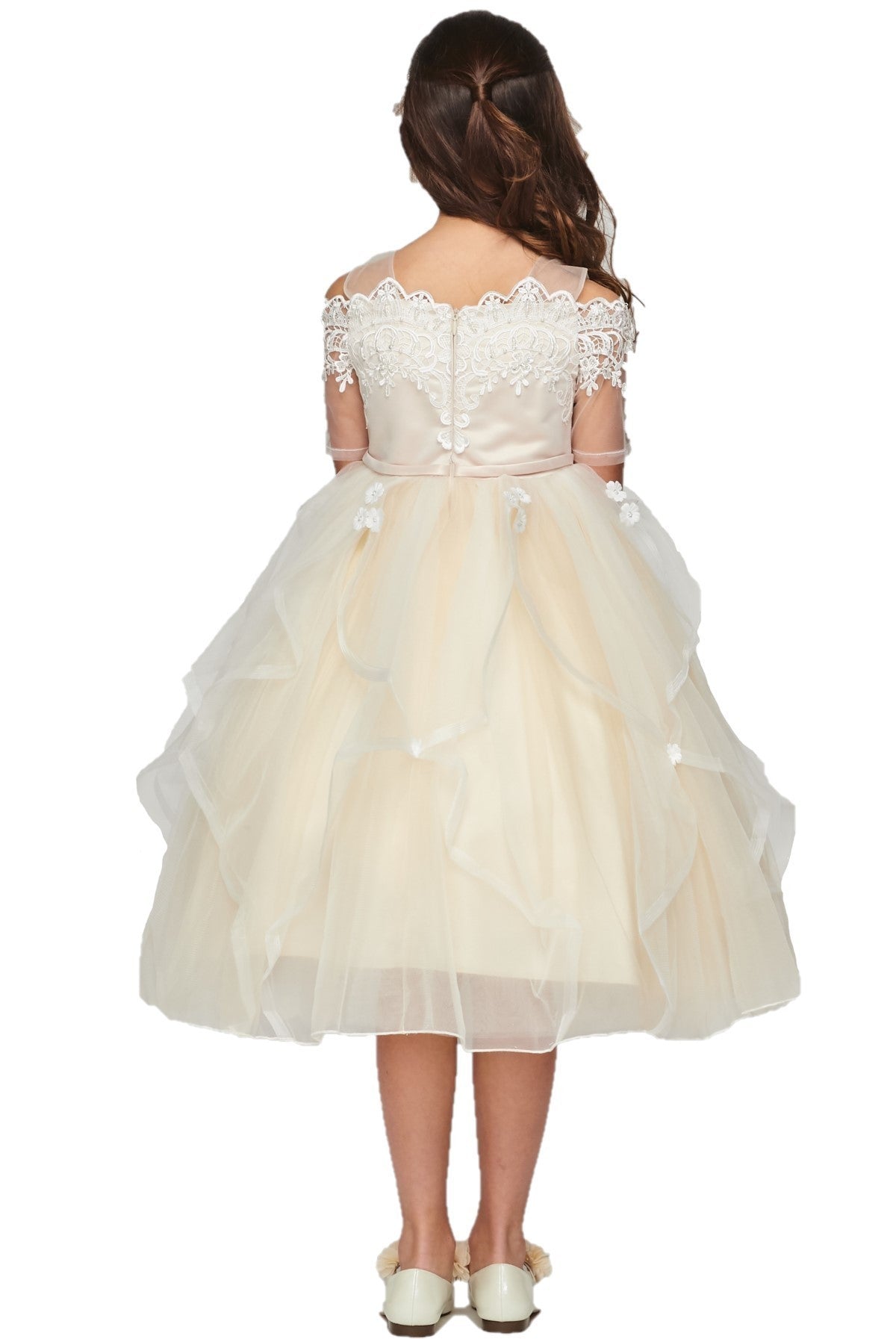 Lace Satin Tulle Flower Girl Dress by Cinderella Couture USA AS5091