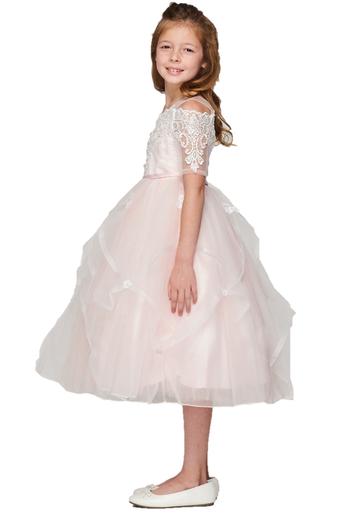 Lace Satin Tulle Flower Girl Dress by Cinderella Couture USA AS5091