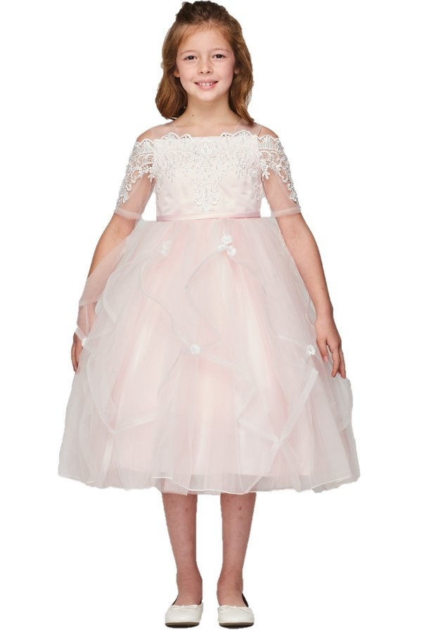 Lace Satin Tulle Flower Girl Dress by Cinderella Couture USA AS5091