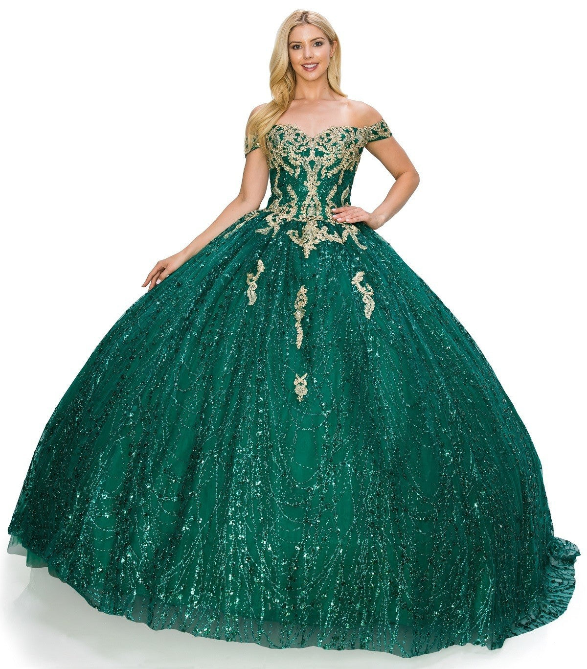 Off the Shoulder Floral Tulle Lace Quinceanera Dress by Cinderella Couture USA AS4201HG