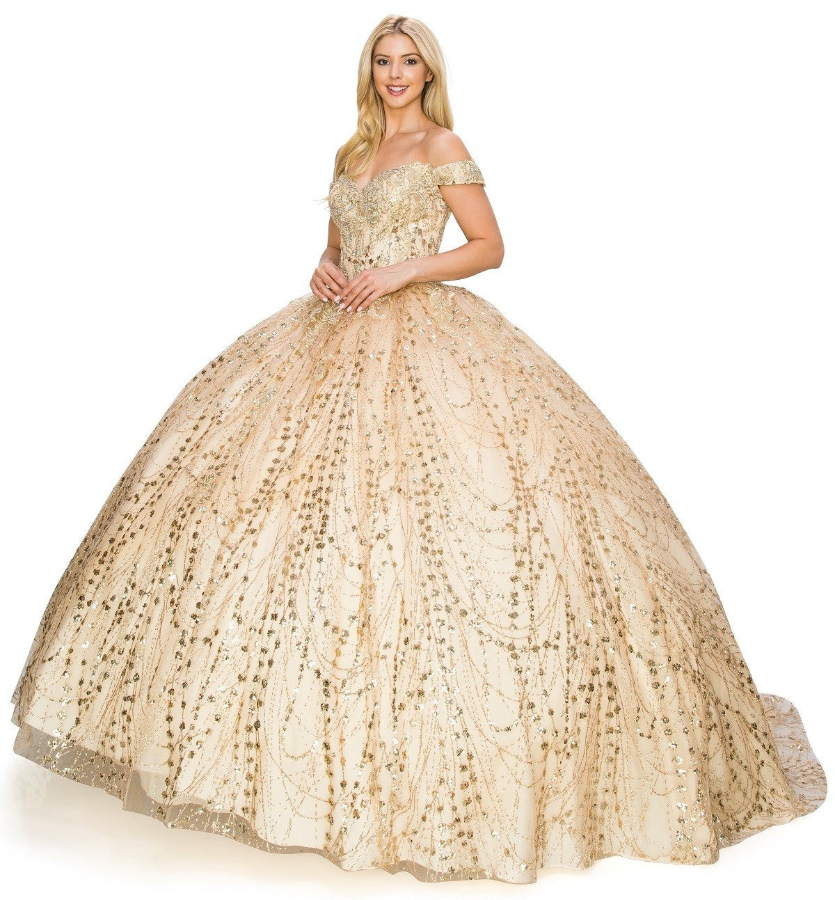 Off the Shoulder Sequin Girl Quinceanera Dress by Cinderella Couture USA AS8033J-CHA