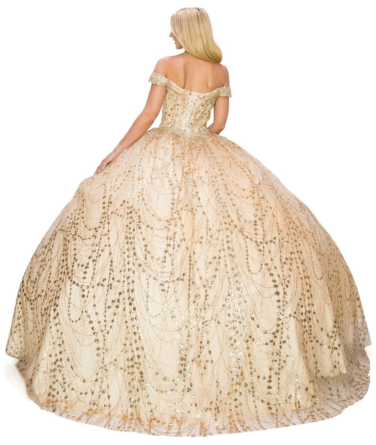 Off the Shoulder Sequin Girl Quinceanera Dress by Cinderella Couture USA AS8033J-CHA