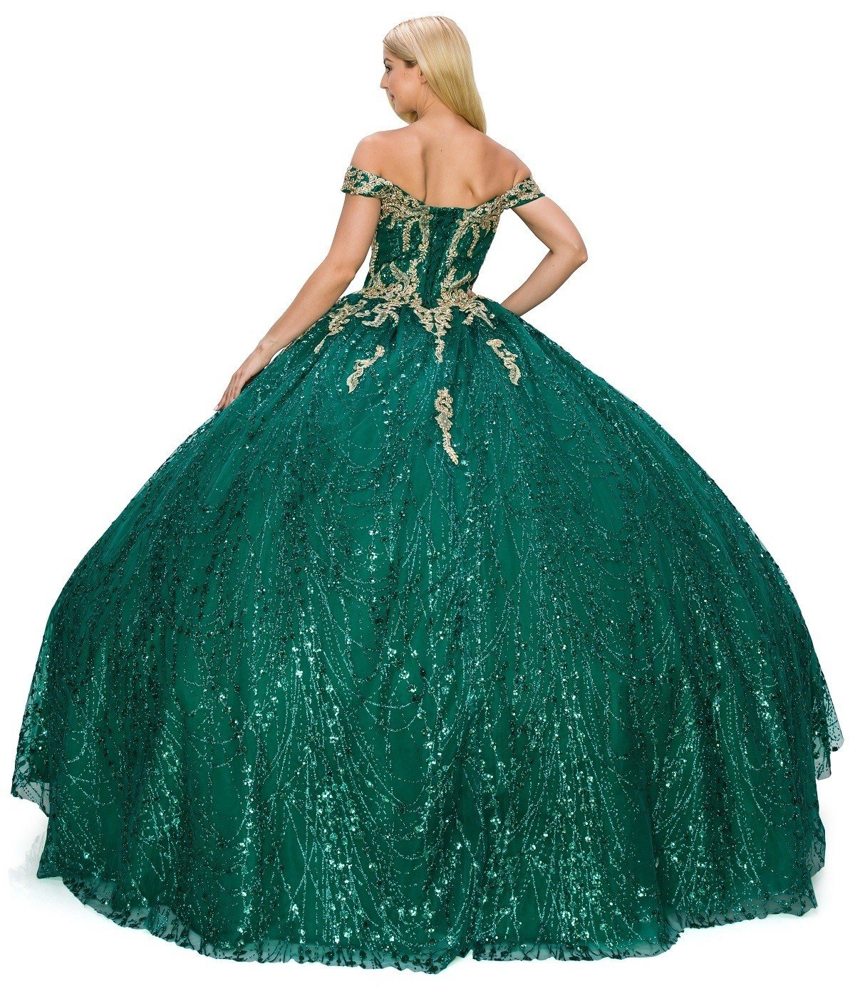 Off the Shoulder Gillter Tulle Quinceanera Dress by Cinderella Couture USA AS8033J-HGR