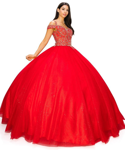 Off the Shoulder Floral Tulle Lace Quinceanera Dress by Cinderella Couture USA AS8028J