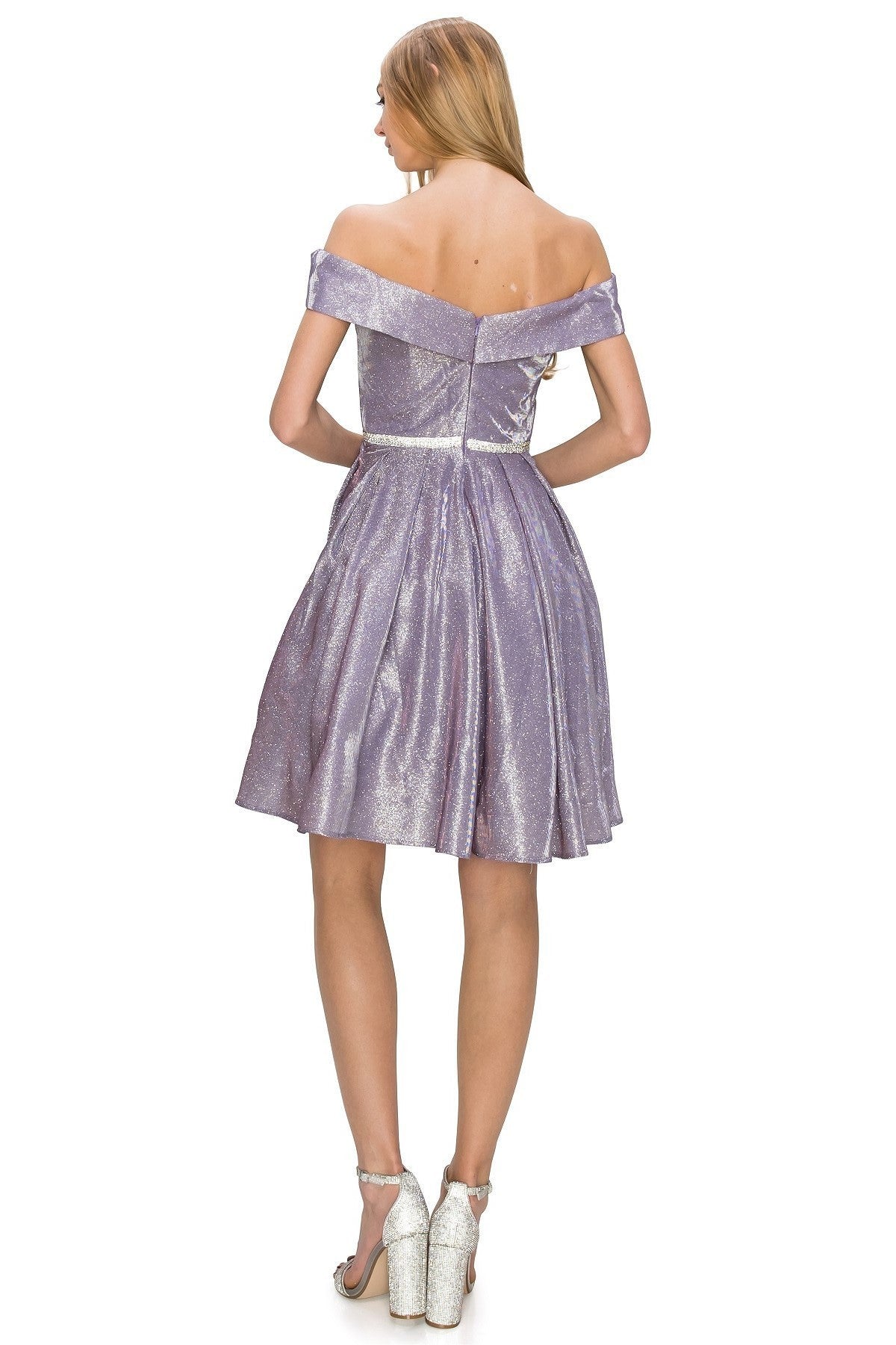 Off the Shoulder Glitter Short Party Dress by Cinderella Couture USA AS8012J-LILAC
